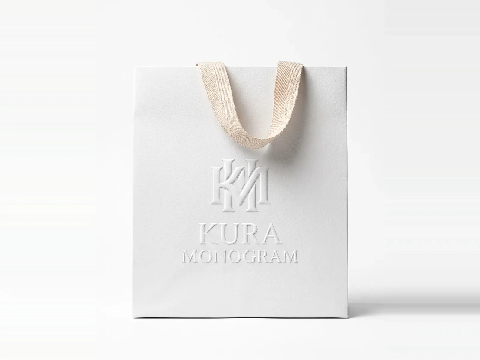 Blind emboss, white bag